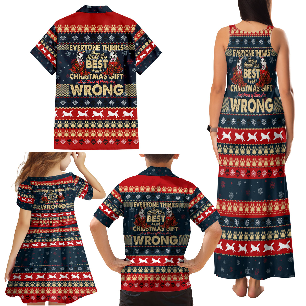 Merry Wet Nosemas Family Matching Tank Maxi Dress and Hawaiian Shirt Christmas Husky - Wonder Print Shop