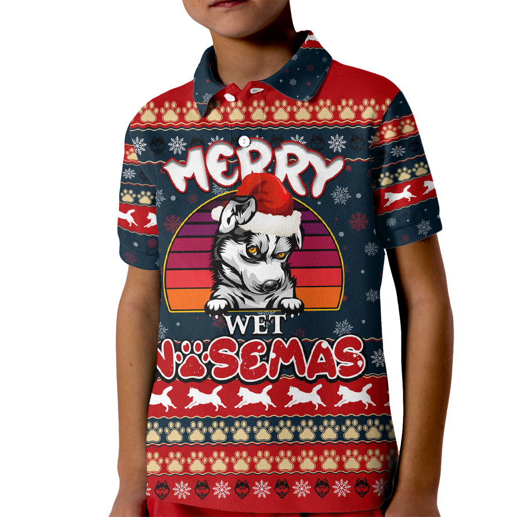 Merry Wet Nosemas Kid Polo Shirt Christmas Husky - Wonder Print Shop