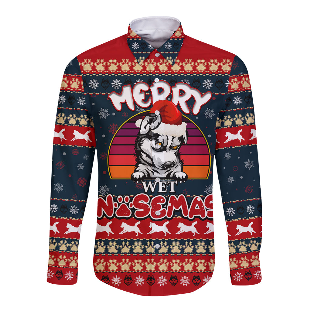 Merry Wet Nosemas Long Sleeve Button Shirt Christmas Husky - Wonder Print Shop