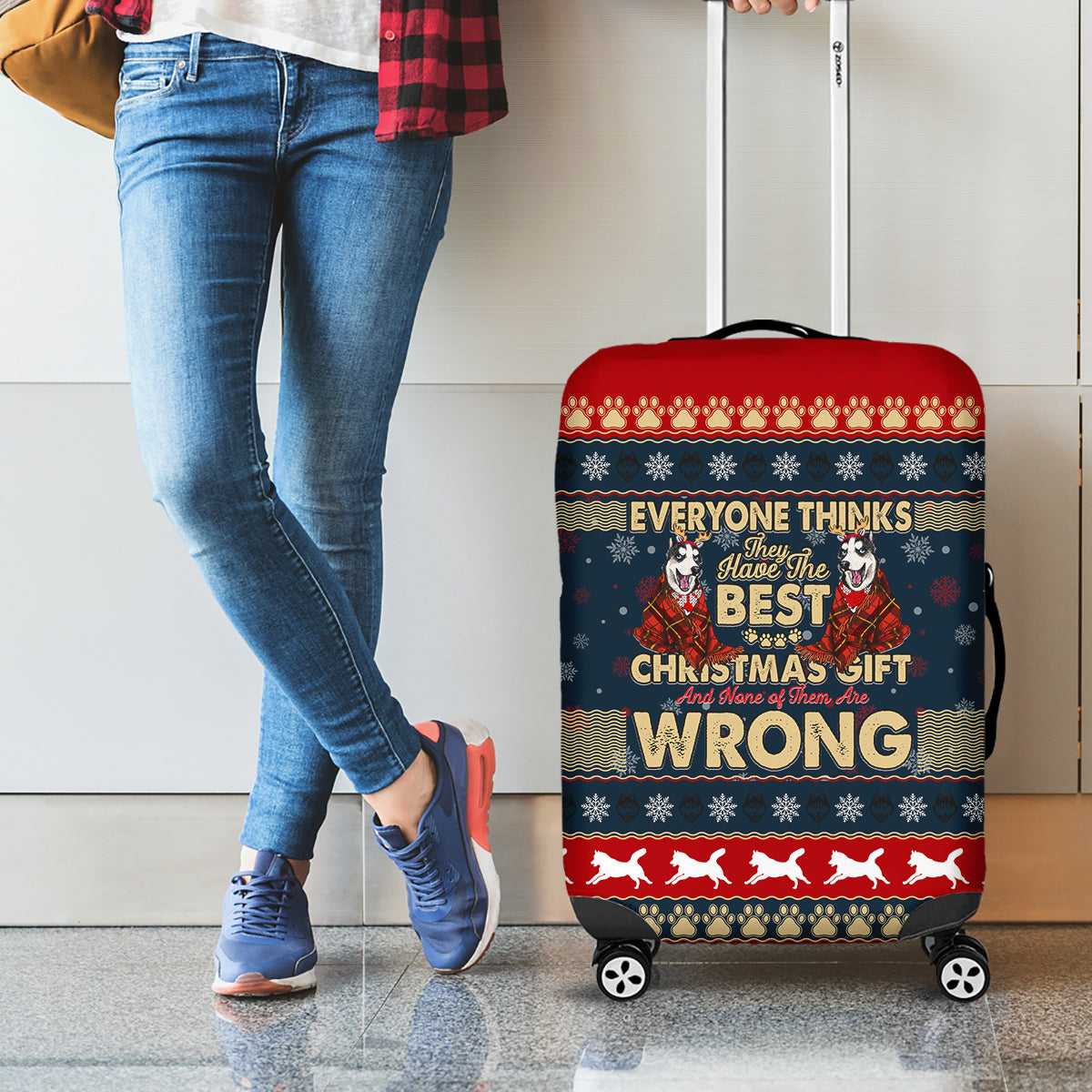 Merry Wet Nosemas Luggage Cover Christmas Husky - Wonder Print Shop