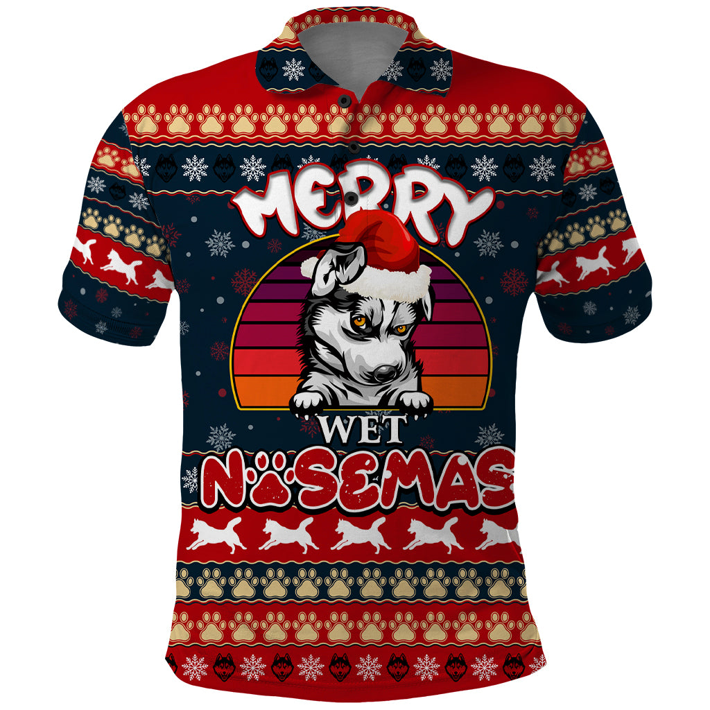Merry Wet Nosemas Polo Shirt Christmas Husky - Wonder Print Shop