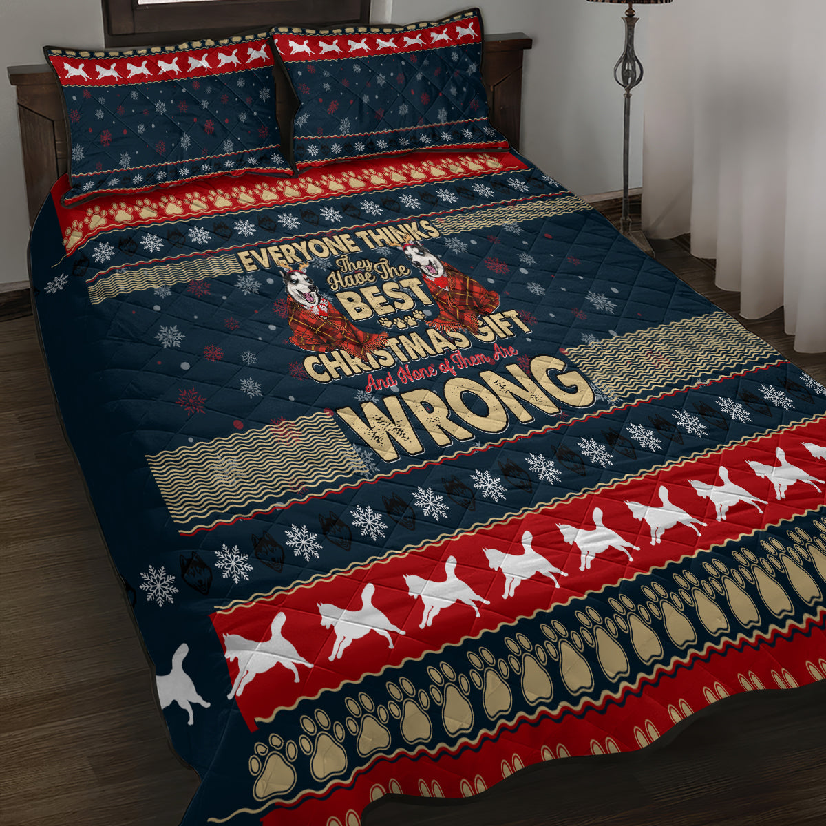 Merry Wet Nosemas Quilt Bed Set Christmas Husky - Wonder Print Shop