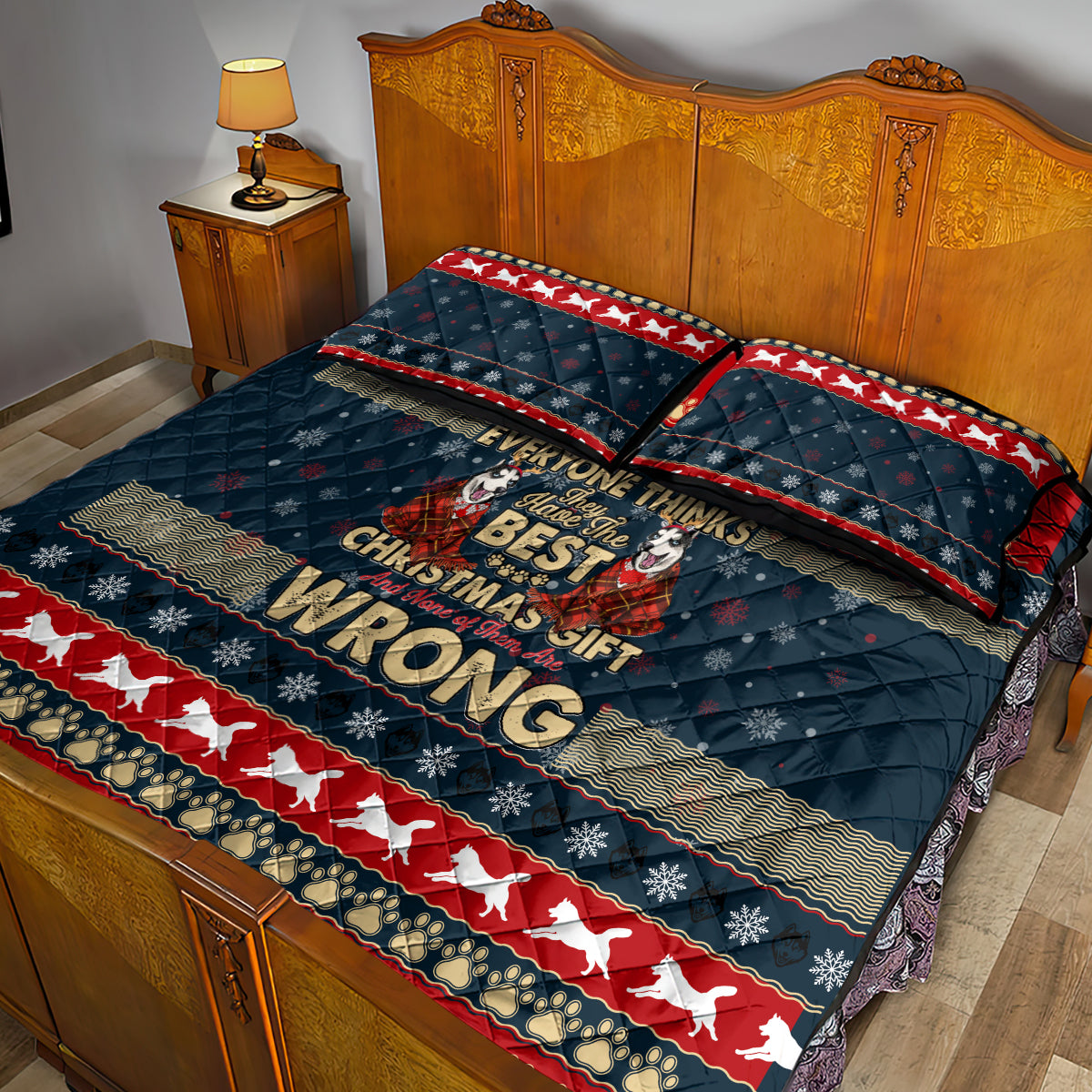 Merry Wet Nosemas Quilt Bed Set Christmas Husky - Wonder Print Shop