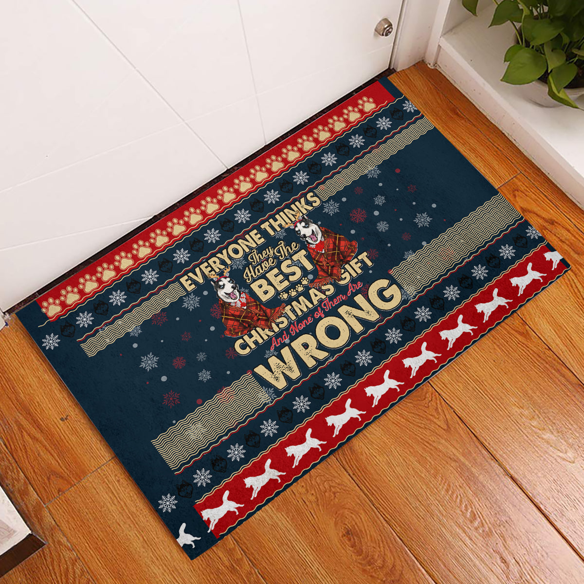 Merry Wet Nosemas Rubber Doormat Christmas Husky - Wonder Print Shop