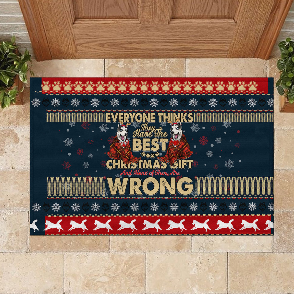 Merry Wet Nosemas Rubber Doormat Christmas Husky - Wonder Print Shop