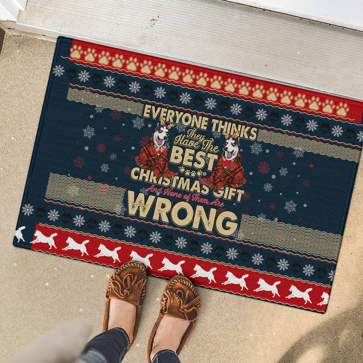 Merry Wet Nosemas Rubber Doormat Christmas Husky - Wonder Print Shop