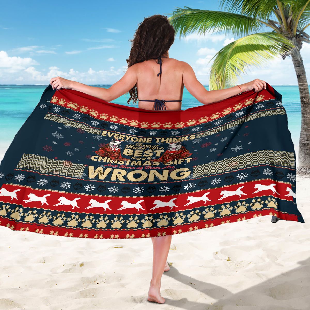 Merry Wet Nosemas Sarong Christmas Husky - Wonder Print Shop