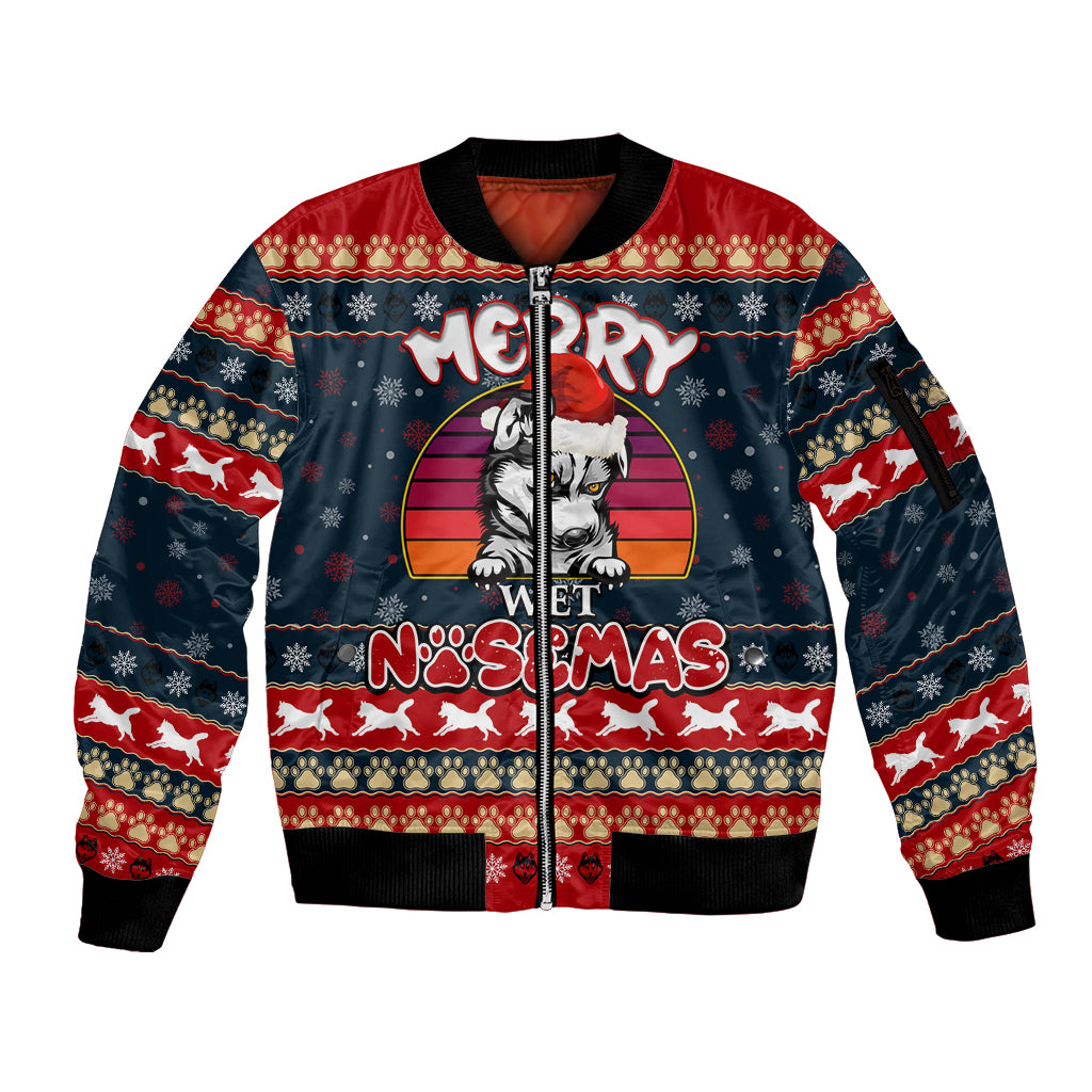 Merry Wet Nosemas Sleeve Zip Bomber Jacket Christmas Husky - Wonder Print Shop