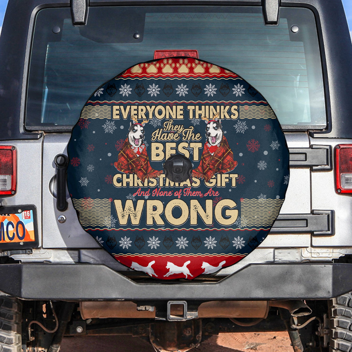 Merry Wet Nosemas Spare Tire Cover Christmas Husky - Wonder Print Shop