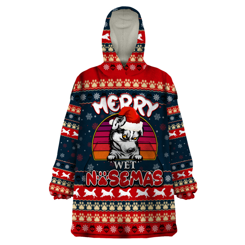 Merry Wet Nosemas Wearable Blanket Hoodie Christmas Husky - Wonder Print Shop