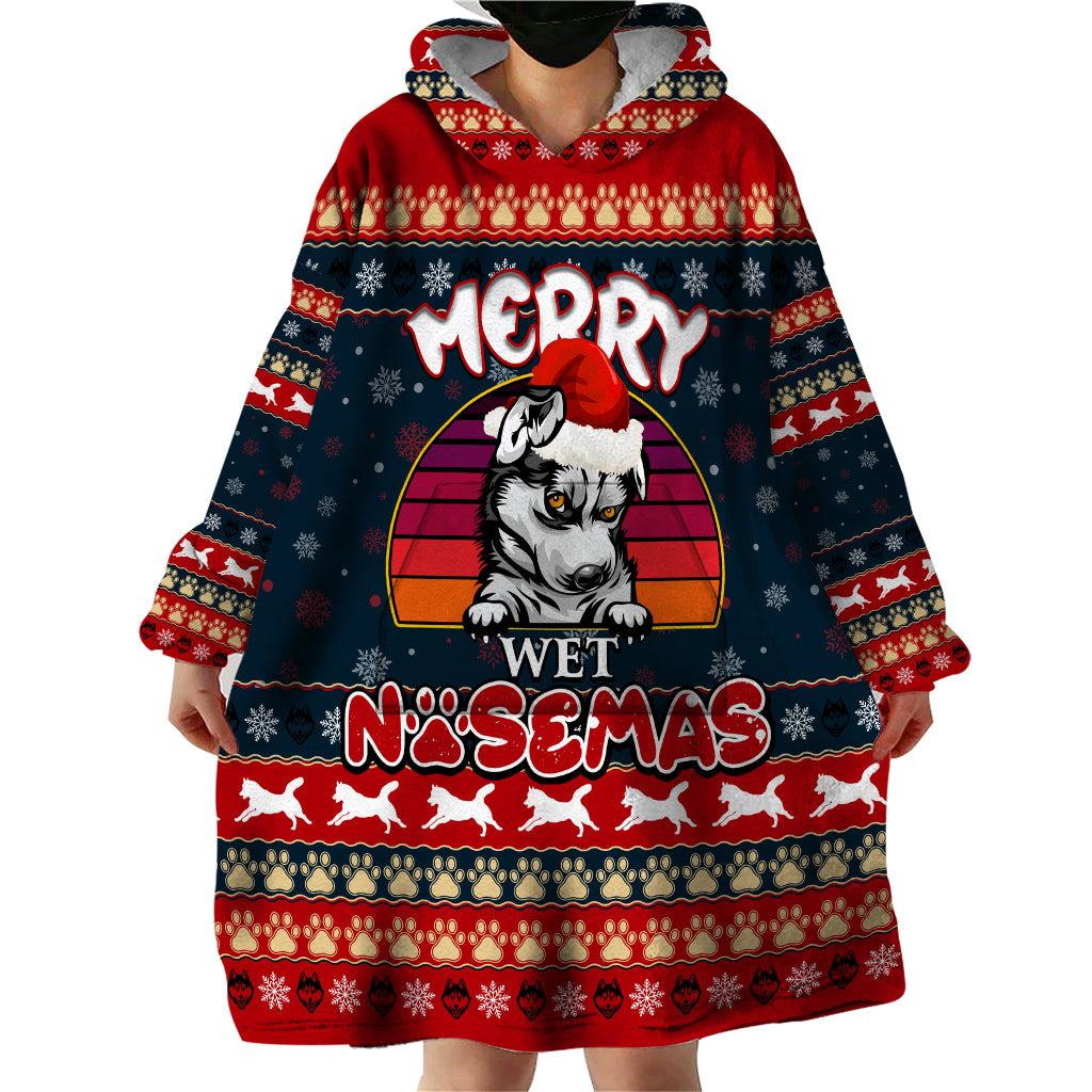 Merry Wet Nosemas Wearable Blanket Hoodie Christmas Husky - Wonder Print Shop