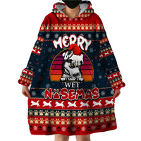 Merry Wet Nosemas Wearable Blanket Hoodie Christmas Husky - Wonder Print Shop