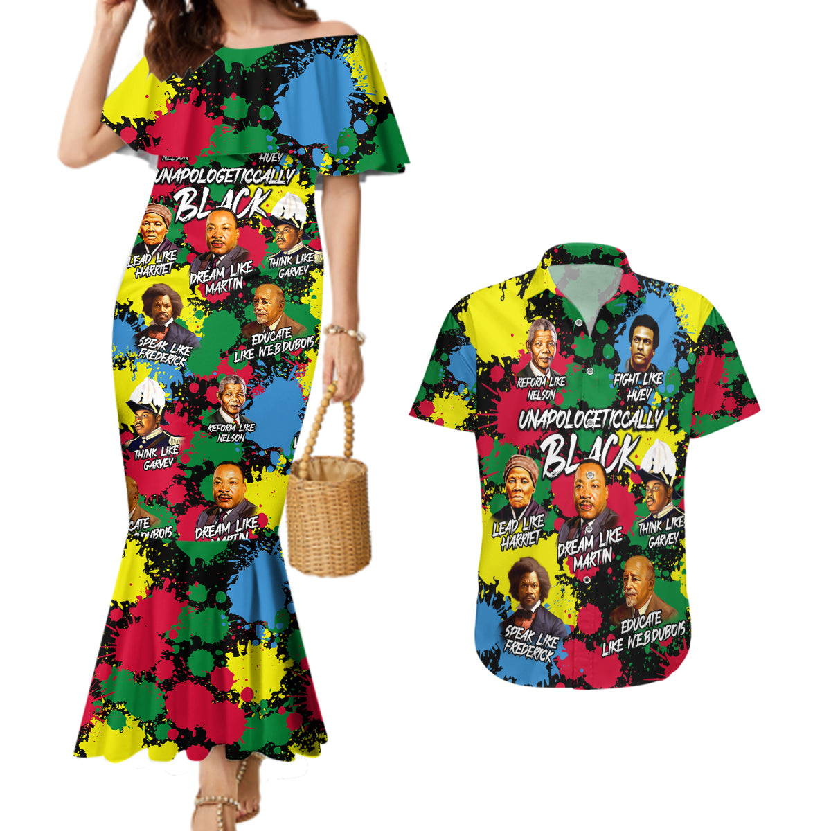 Unapologetically Black Couples Matching Mermaid Dress and Hawaiian Shirt Civil Rights Leaders - Wonder Print Shop