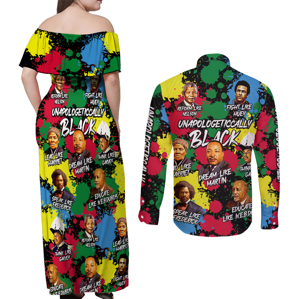 Unapologetically Black Couples Matching Off Shoulder Maxi Dress and Long Sleeve Button Shirt Civil Rights Leaders - Wonder Print Shop