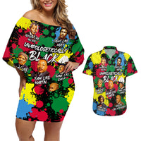 Unapologetically Black Couples Matching Off Shoulder Short Dress and Hawaiian Shirt Civil Rights Leaders - Wonder Print Shop