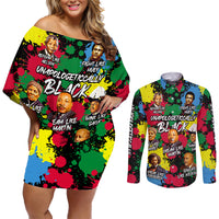 Unapologetically Black Couples Matching Off Shoulder Short Dress and Long Sleeve Button Shirt Civil Rights Leaders - Wonder Print Shop