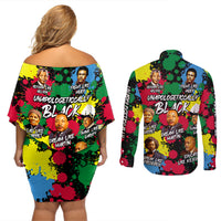 Unapologetically Black Couples Matching Off Shoulder Short Dress and Long Sleeve Button Shirt Civil Rights Leaders - Wonder Print Shop