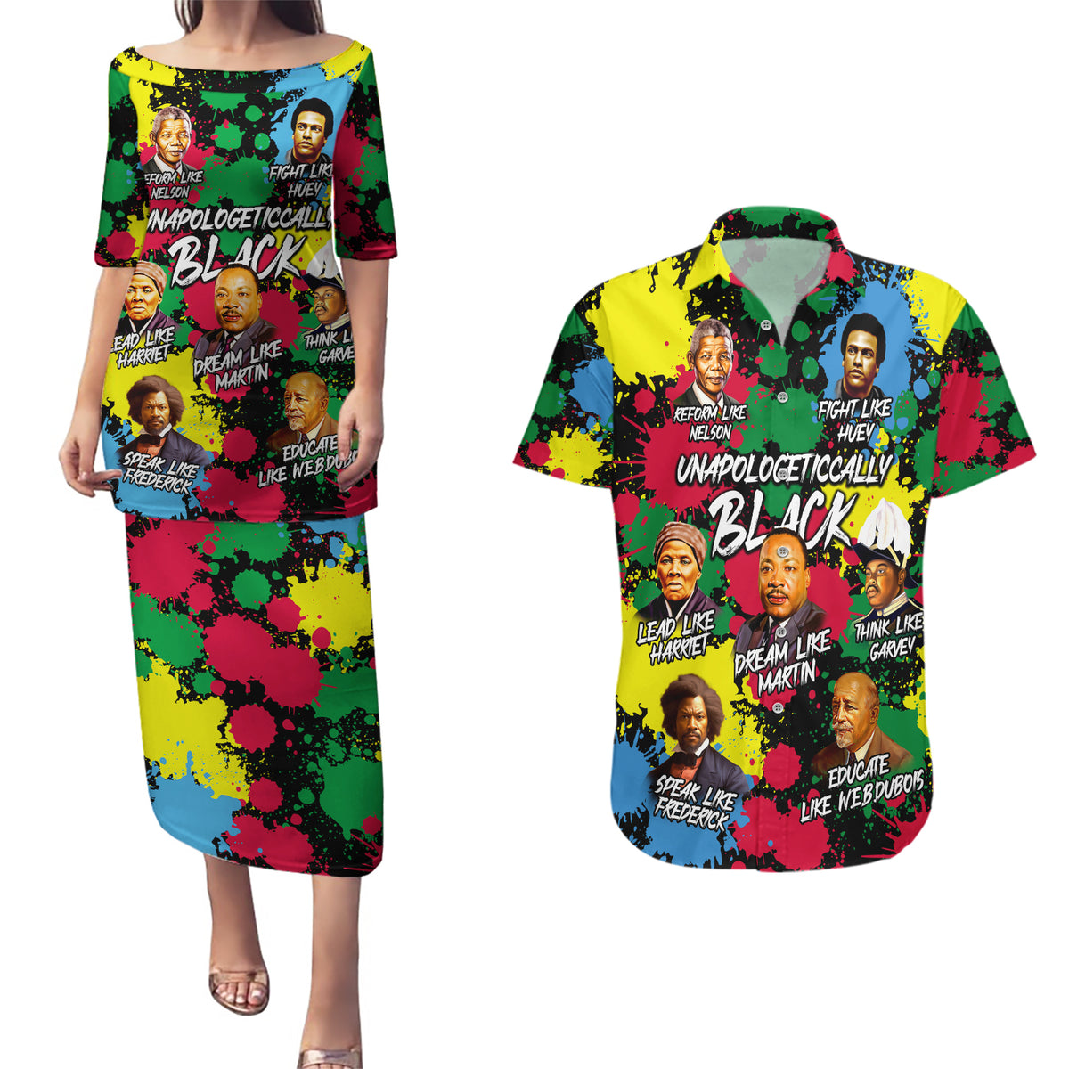 Unapologetically Black Couples Matching Puletasi and Hawaiian Shirt Civil Rights Leaders - Wonder Print Shop