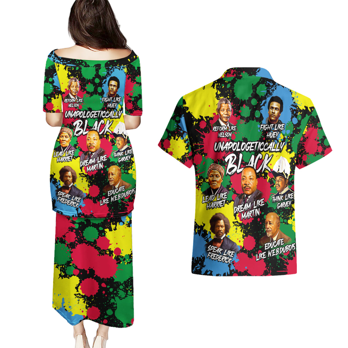 Unapologetically Black Couples Matching Puletasi and Hawaiian Shirt Civil Rights Leaders - Wonder Print Shop