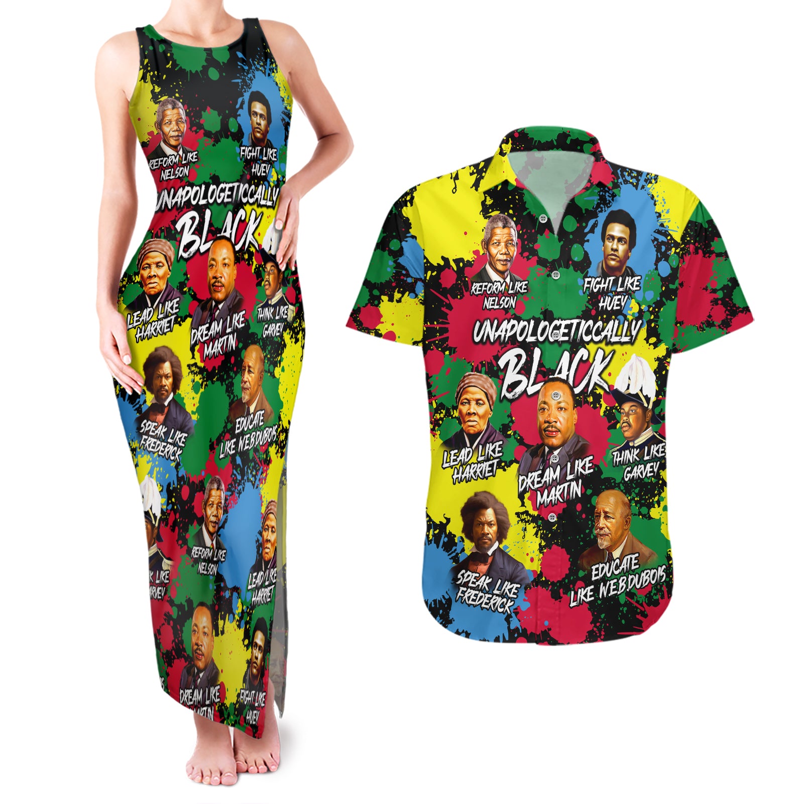 Unapologetically Black Couples Matching Tank Maxi Dress and Hawaiian Shirt Civil Rights Leaders