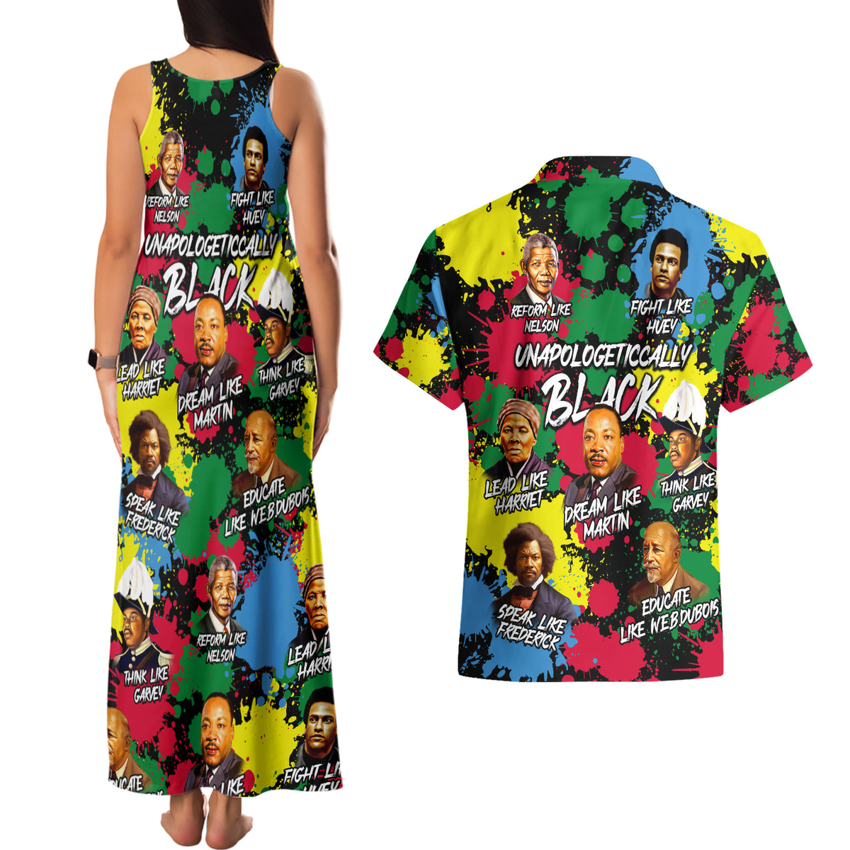Unapologetically Black Couples Matching Tank Maxi Dress and Hawaiian Shirt Civil Rights Leaders - Wonder Print Shop