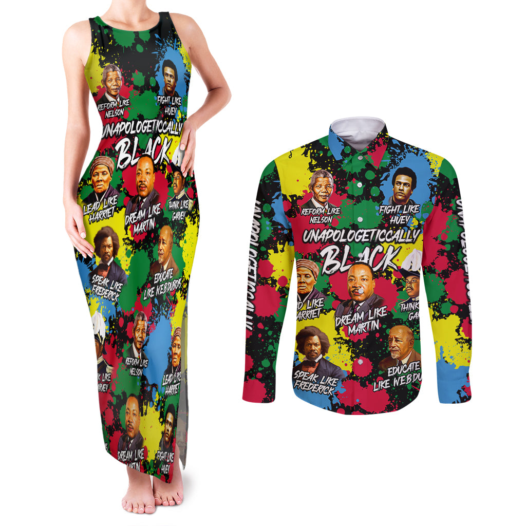 Unapologetically Black Couples Matching Tank Maxi Dress and Long Sleeve Button Shirt Civil Rights Leaders - Wonder Print Shop