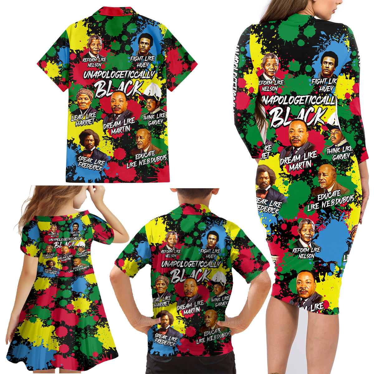 Unapologetically Black Family Matching Long Sleeve Bodycon Dress and Hawaiian Shirt Civil Rights Leaders - Wonder Print Shop