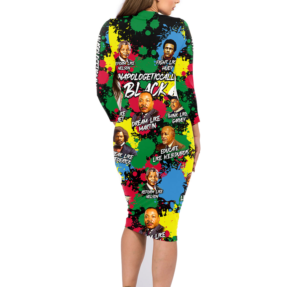 Unapologetically Black Family Matching Long Sleeve Bodycon Dress and Hawaiian Shirt Civil Rights Leaders - Wonder Print Shop