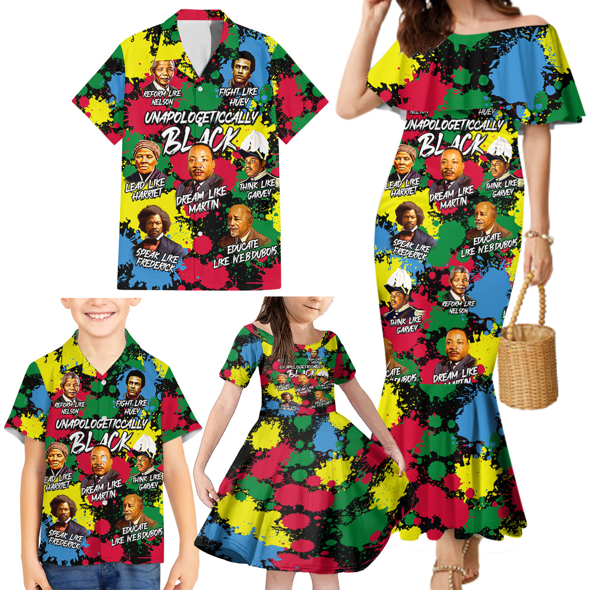 Unapologetically Black Family Matching Mermaid Dress and Hawaiian Shirt Civil Rights Leaders - Wonder Print Shop