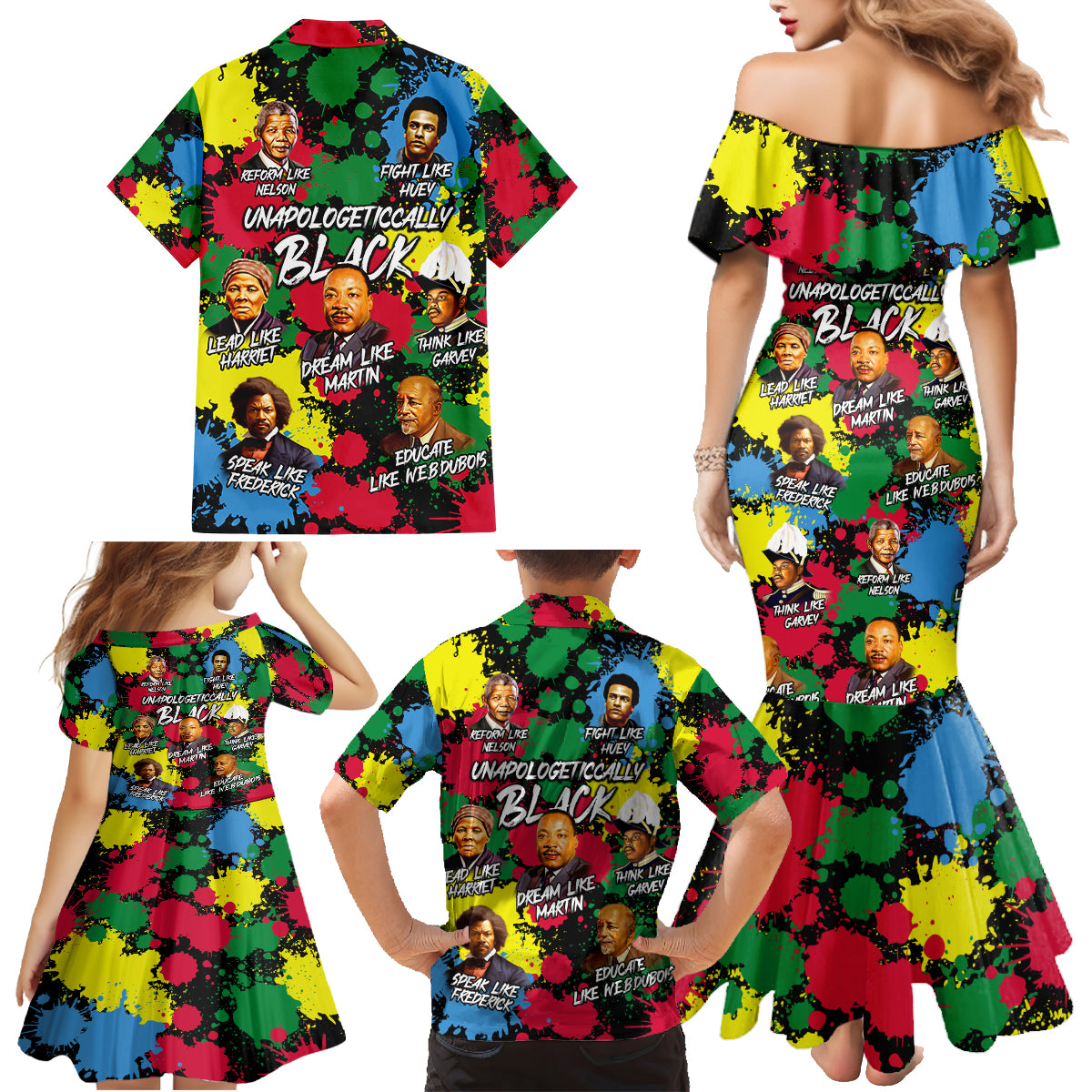 Unapologetically Black Family Matching Mermaid Dress and Hawaiian Shirt Civil Rights Leaders - Wonder Print Shop