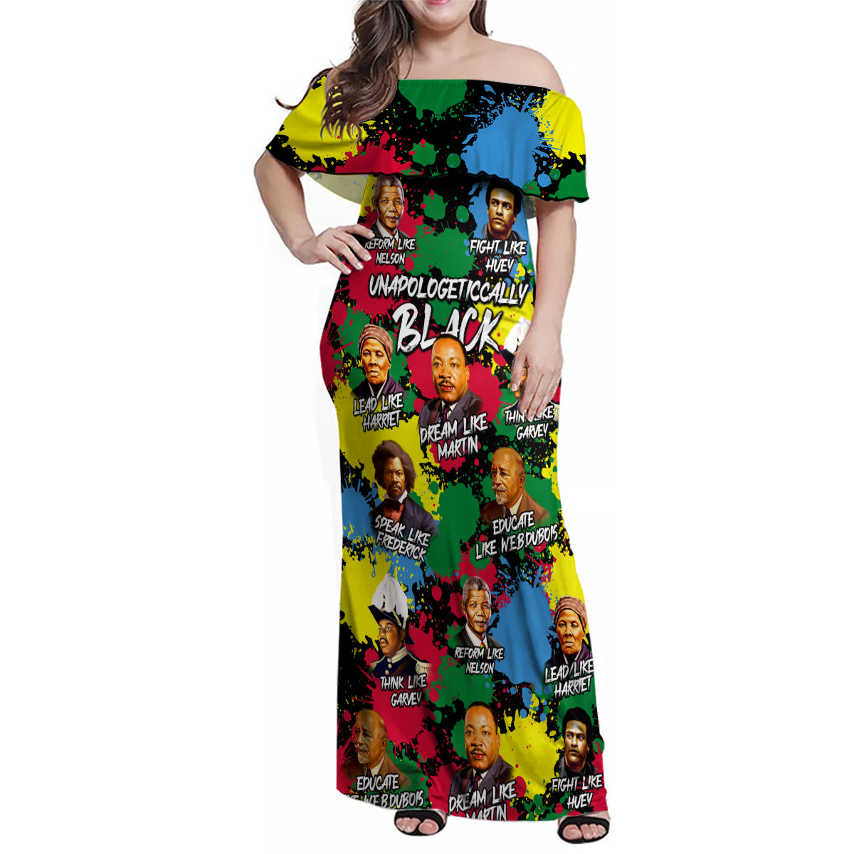 Unapologetically Black Family Matching Off Shoulder Maxi Dress and Hawaiian Shirt Civil Rights Leaders - Wonder Print Shop