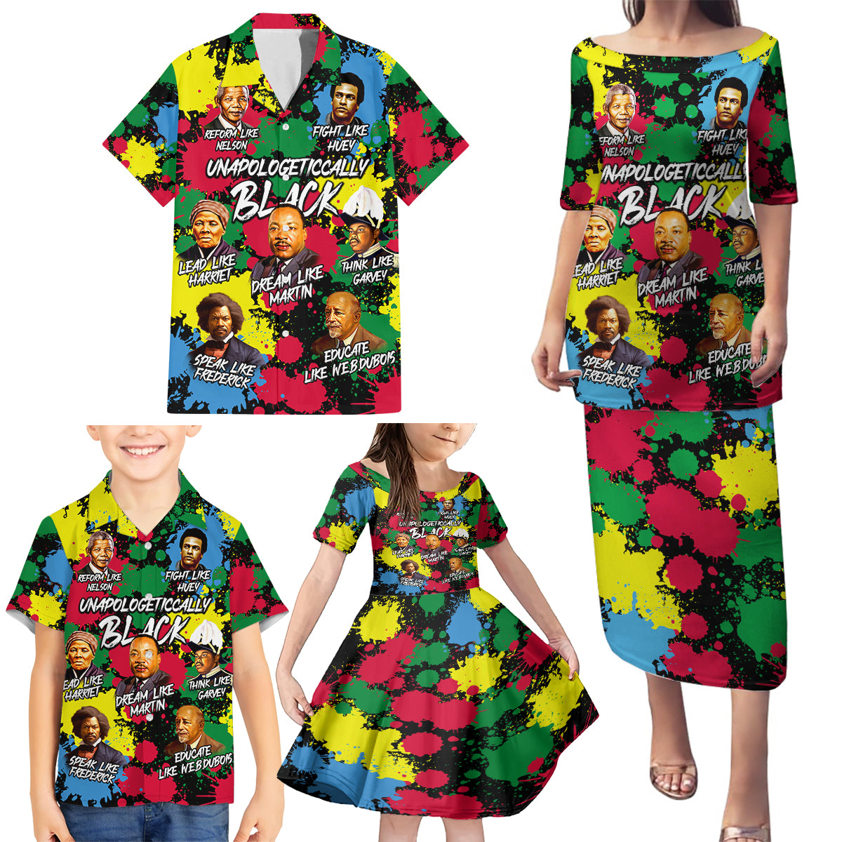 Unapologetically Black Family Matching Puletasi and Hawaiian Shirt Civil Rights Leaders - Wonder Print Shop