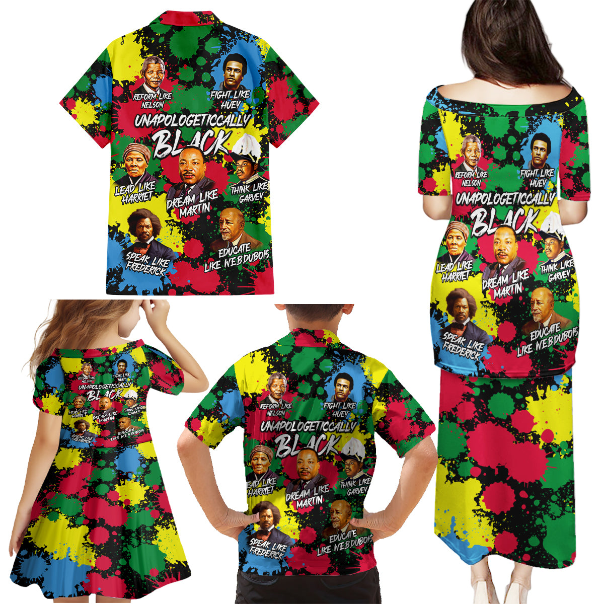 Unapologetically Black Family Matching Puletasi and Hawaiian Shirt Civil Rights Leaders - Wonder Print Shop