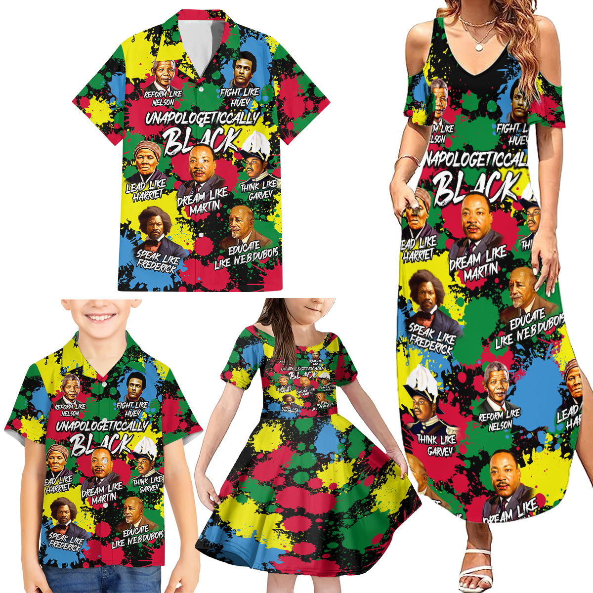Unapologetically Black Family Matching Summer Maxi Dress and Hawaiian Shirt Civil Rights Leaders - Wonder Print Shop