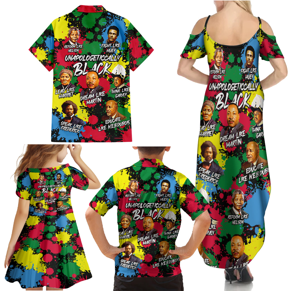 Unapologetically Black Family Matching Summer Maxi Dress and Hawaiian Shirt Civil Rights Leaders - Wonder Print Shop