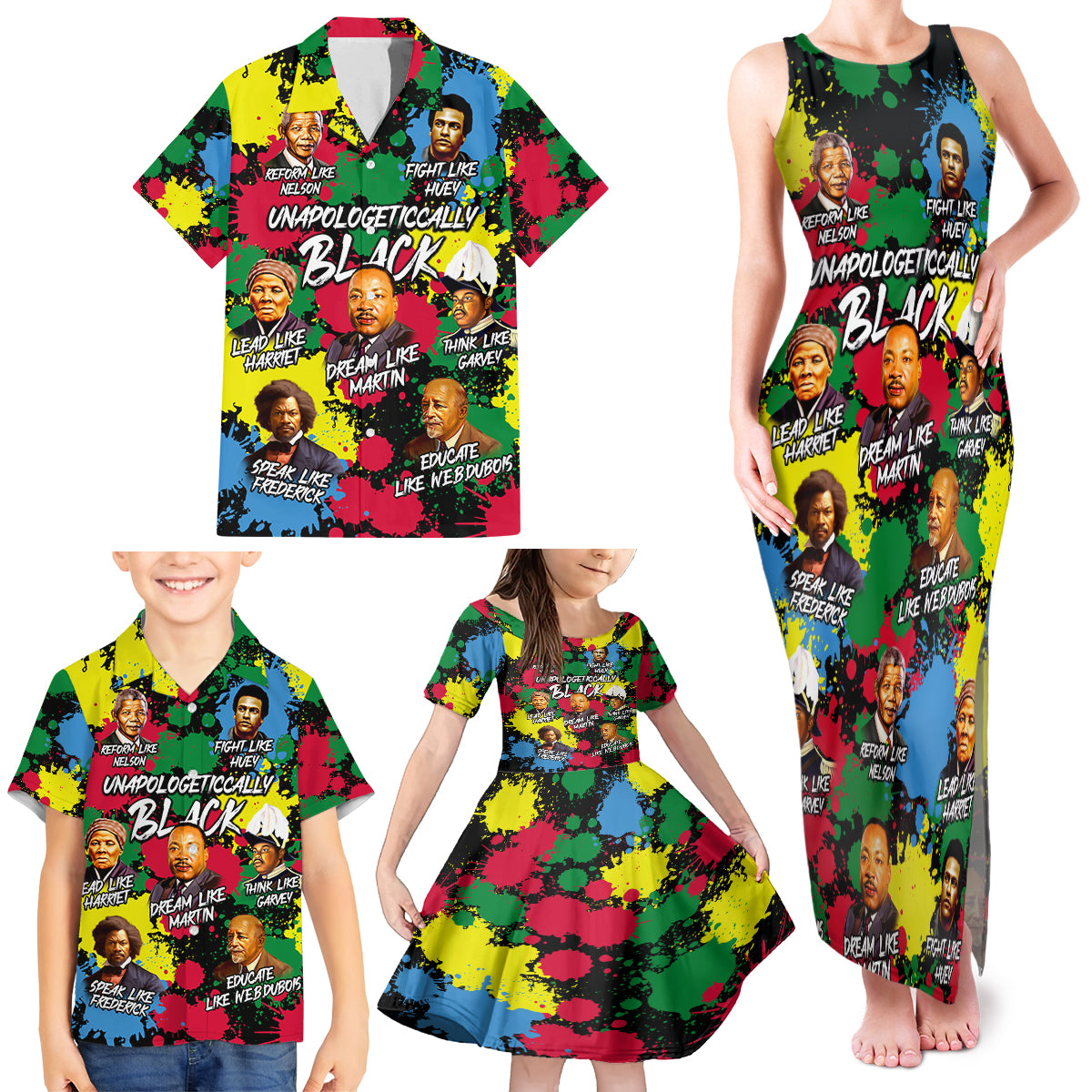 Unapologetically Black Family Matching Tank Maxi Dress and Hawaiian Shirt Civil Rights Leaders - Wonder Print Shop