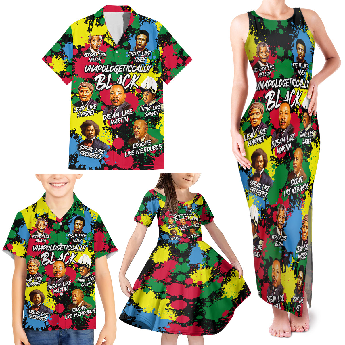 Unapologetically Black Family Matching Tank Maxi Dress and Hawaiian Shirt Civil Rights Leaders