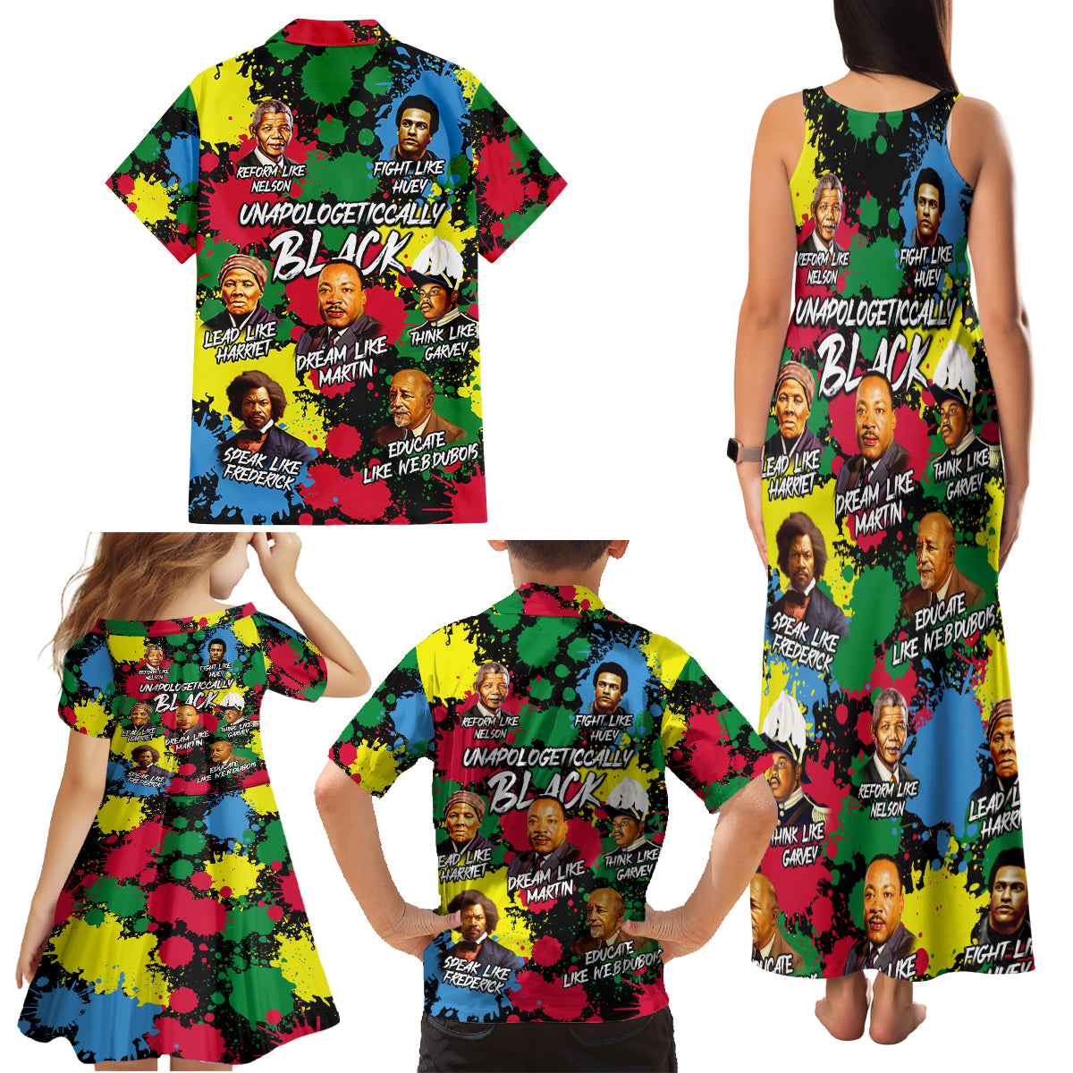 Unapologetically Black Family Matching Tank Maxi Dress and Hawaiian Shirt Civil Rights Leaders - Wonder Print Shop