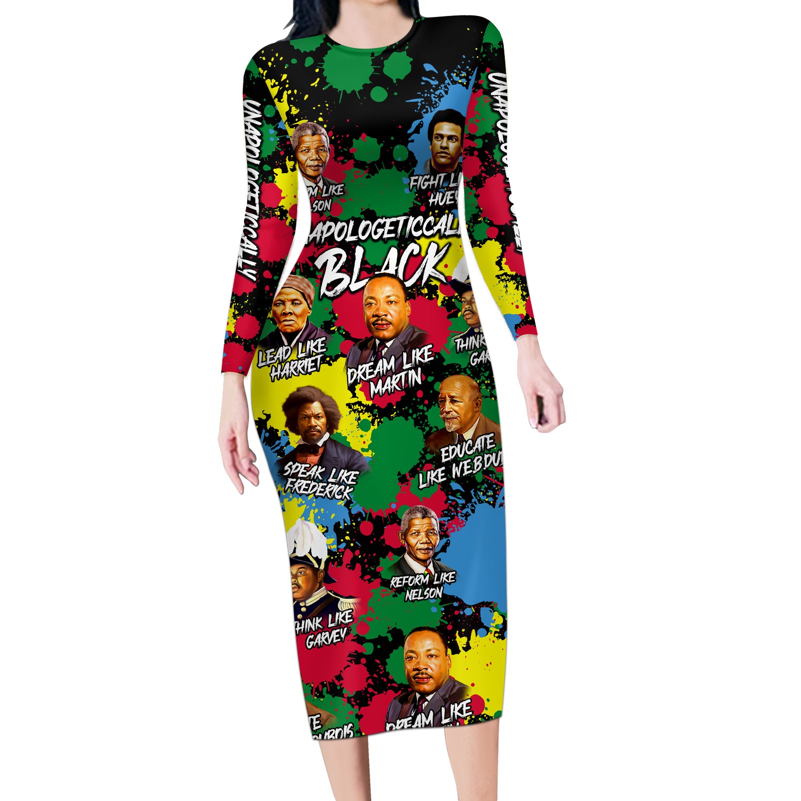 Unapologetically Black Long Sleeve Bodycon Dress Civil Rights Leaders - Wonder Print Shop