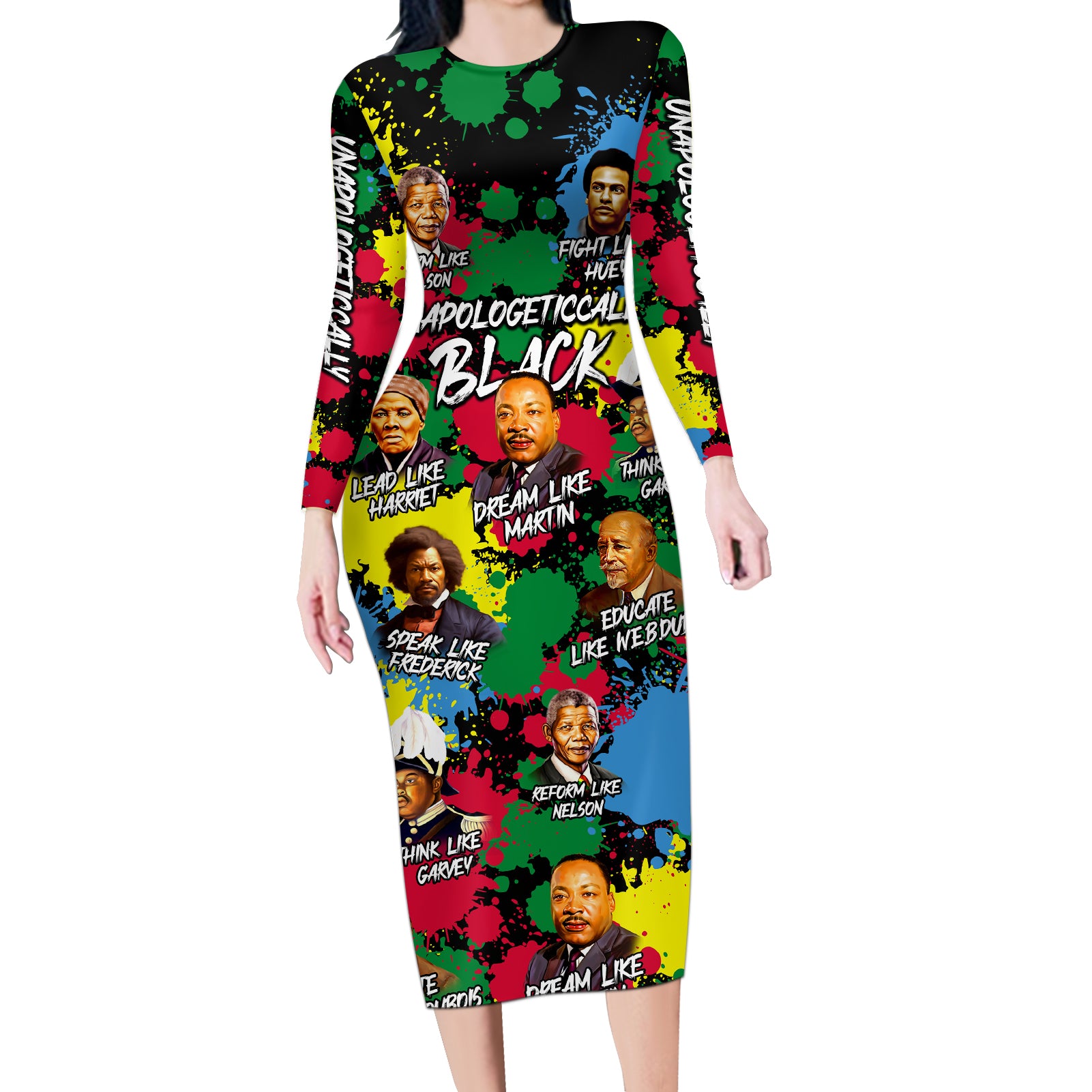 Unapologetically Black Long Sleeve Bodycon Dress Civil Rights Leaders