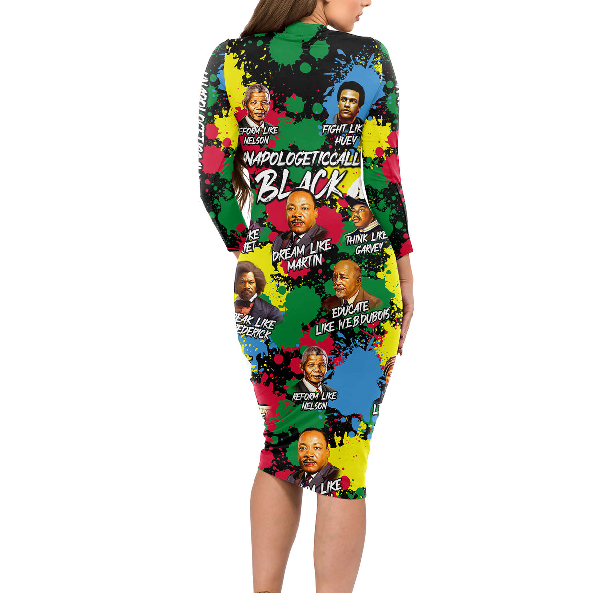 Unapologetically Black Long Sleeve Bodycon Dress Civil Rights Leaders - Wonder Print Shop