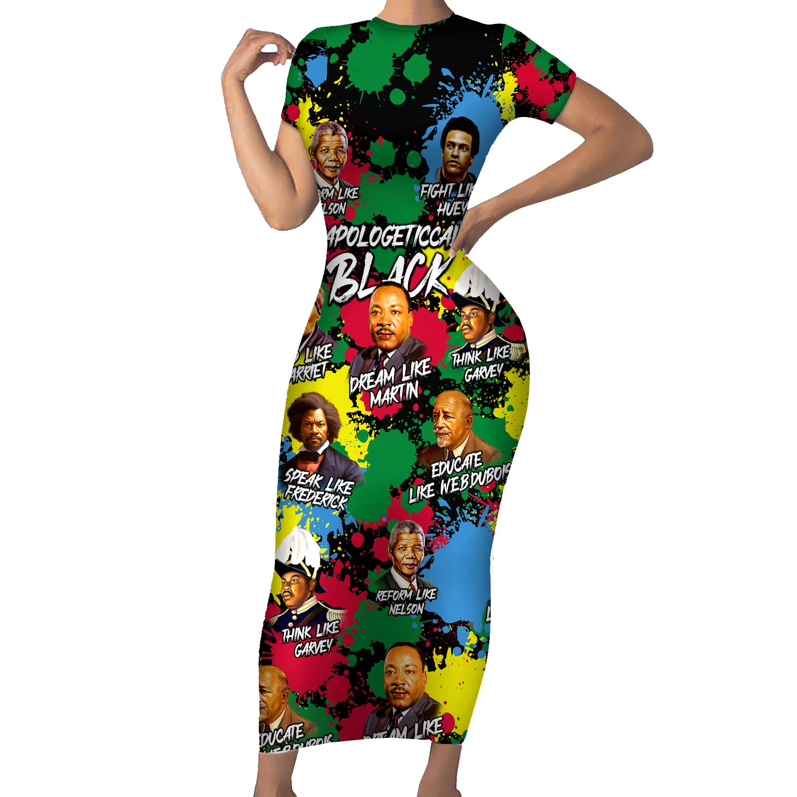Unapologetically Black Short Sleeve Bodycon Dress Civil Rights Leaders