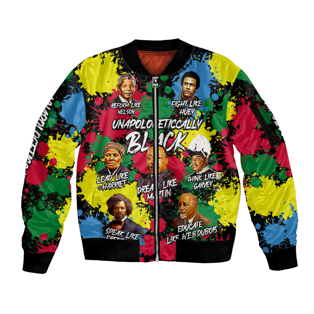 Unapologetically Black Sleeve Zip Bomber Jacket Civil Rights Leaders - Wonder Print Shop