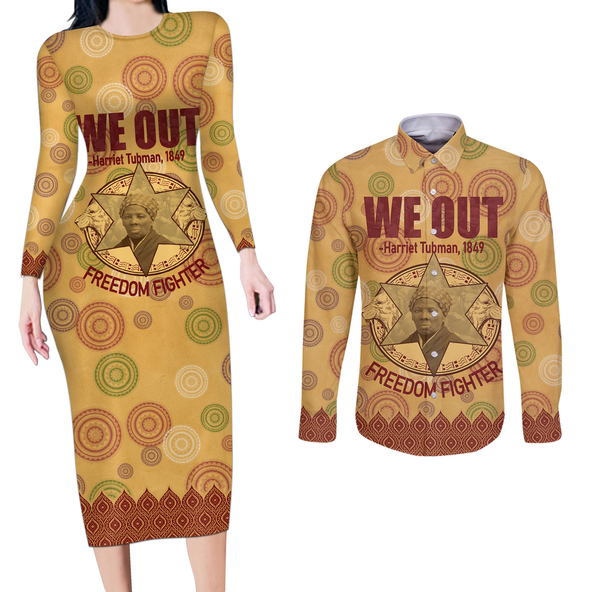 We Out 1849 African-American Couples Matching Long Sleeve Bodycon Dress and Long Sleeve Button Shirt Harriet Tubman - Wonder Print Shop