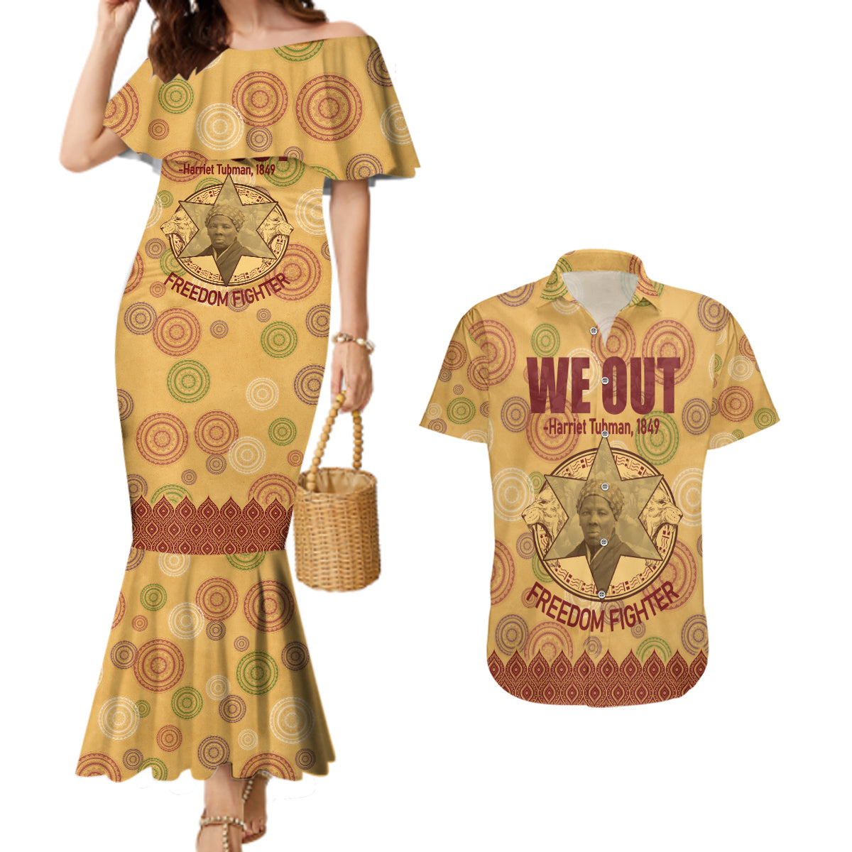 We Out 1849 African-American Couples Matching Mermaid Dress and Hawaiian Shirt Harriet Tubman - Wonder Print Shop