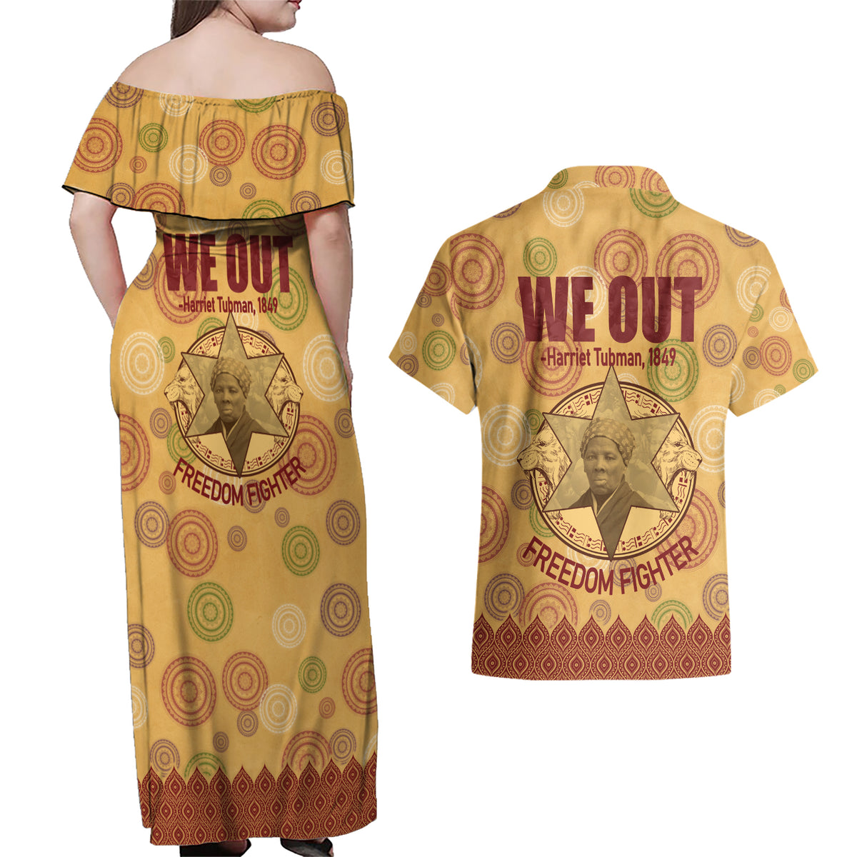 We Out 1849 African-American Couples Matching Off Shoulder Maxi Dress and Hawaiian Shirt Harriet Tubman - Wonder Print Shop