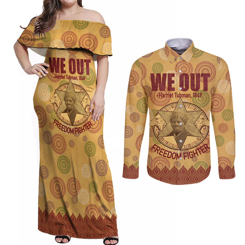 We Out 1849 African-American Couples Matching Off Shoulder Maxi Dress and Long Sleeve Button Shirt Harriet Tubman - Wonder Print Shop