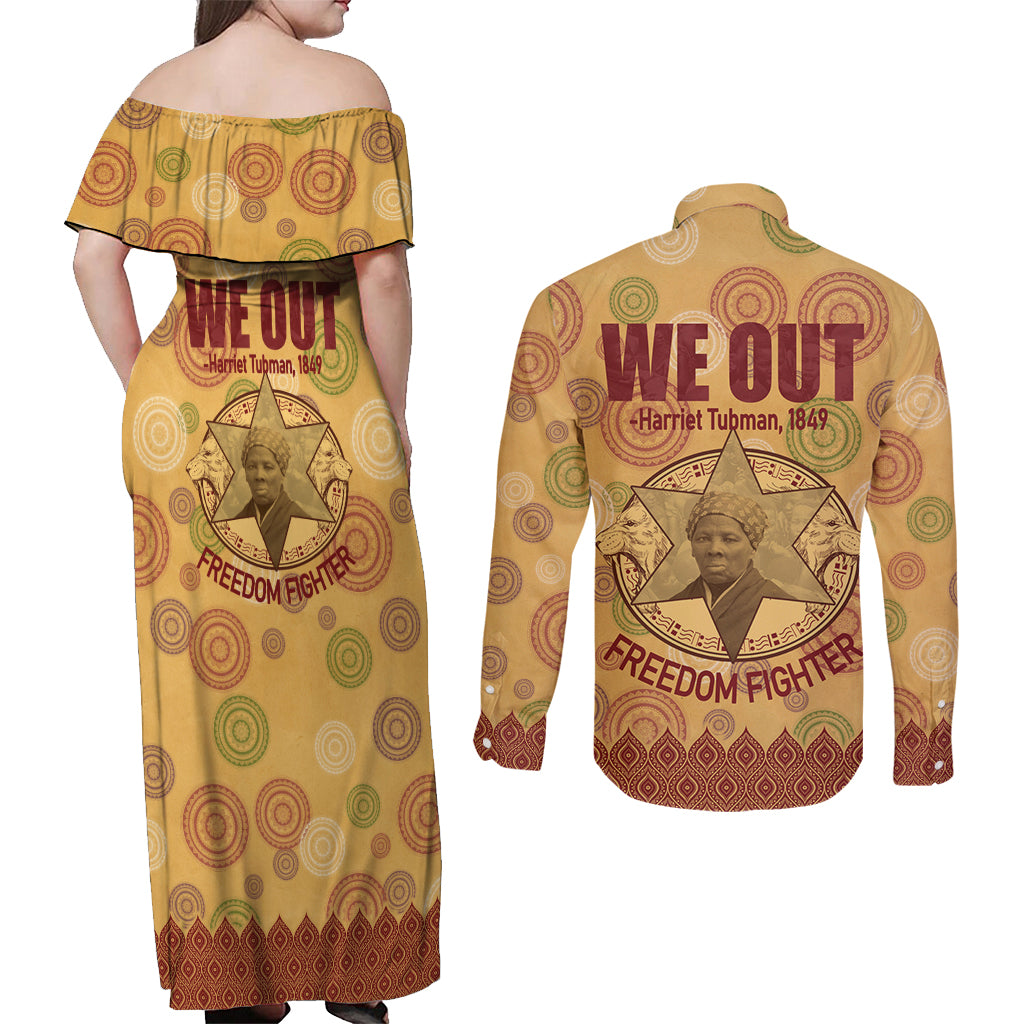 We Out 1849 African-American Couples Matching Off Shoulder Maxi Dress and Long Sleeve Button Shirt Harriet Tubman - Wonder Print Shop