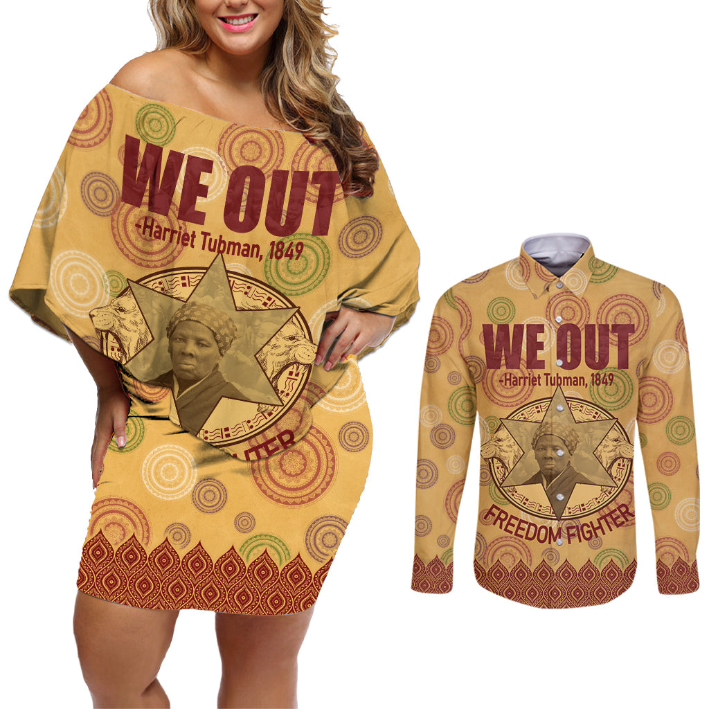 We Out 1849 African-American Couples Matching Off Shoulder Short Dress and Long Sleeve Button Shirt Harriet Tubman - Wonder Print Shop