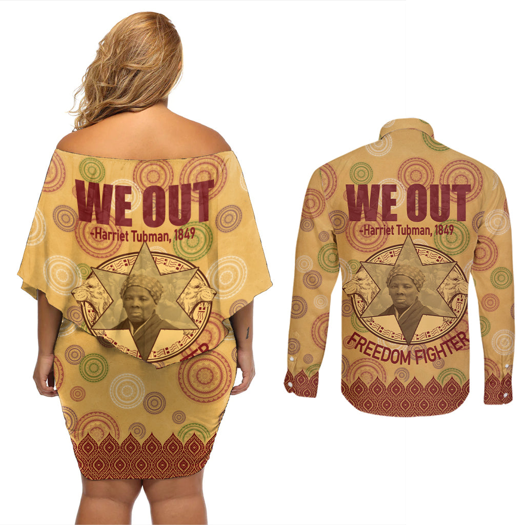 We Out 1849 African-American Couples Matching Off Shoulder Short Dress and Long Sleeve Button Shirt Harriet Tubman - Wonder Print Shop